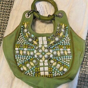Chloe Green Beaded Canvas Bag
